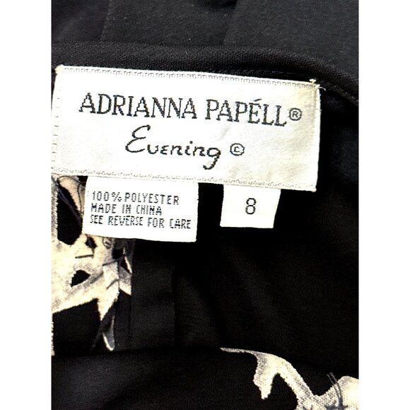 Adrianna Papell Evening Sz 8 Black Silver Floral Applique Maxi Gown Luxury Chic - Picture 8 of 10